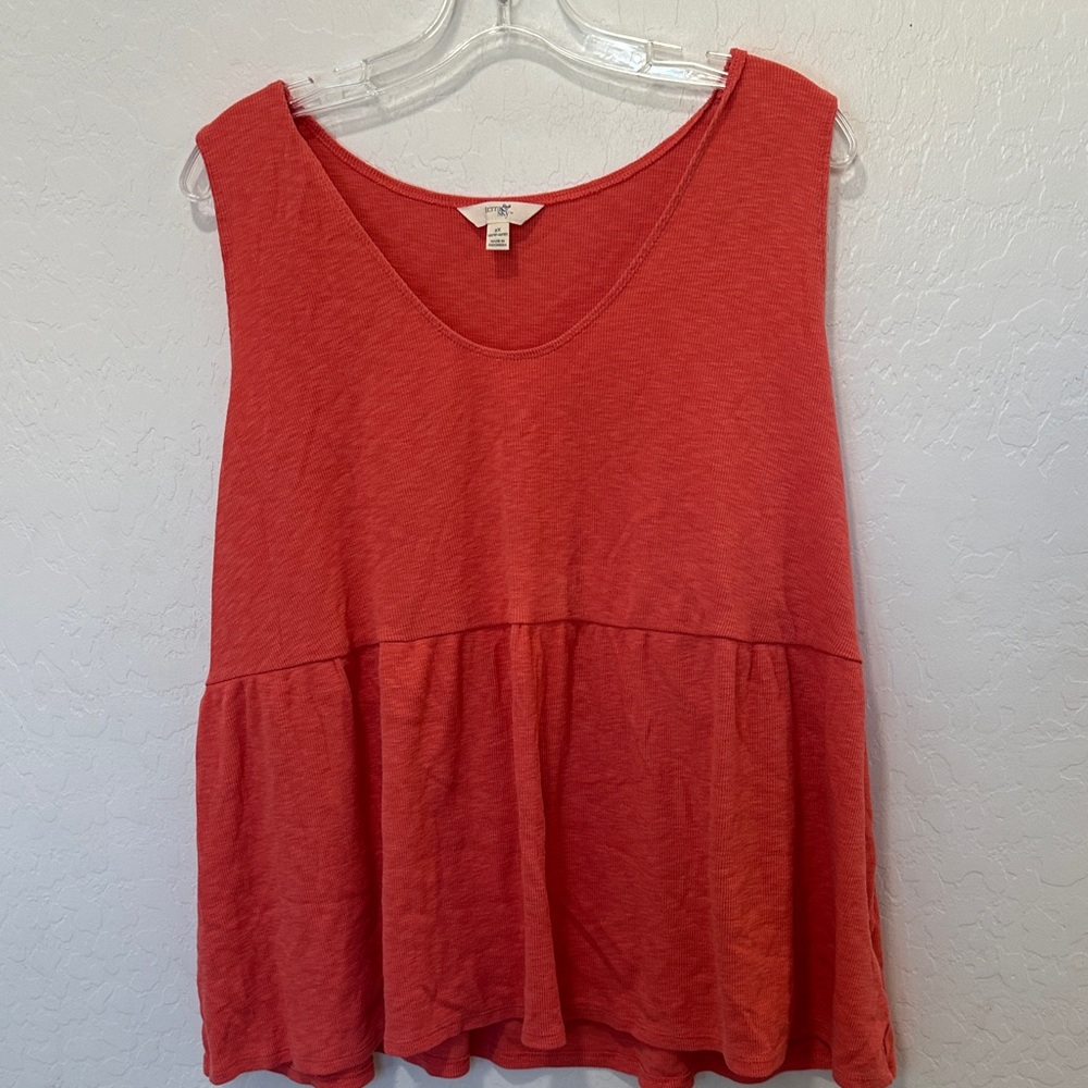 Women's Sleeveless Coral Top plus 2X peplum sleeveless tank tee baby doll tier